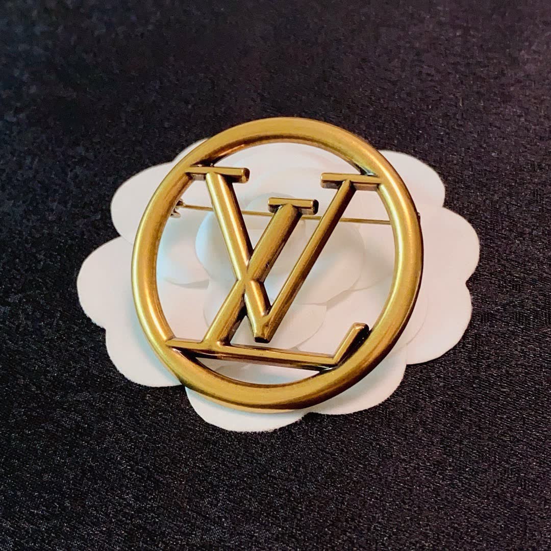 Louis Vuitton Gold Tone Logo Brooch